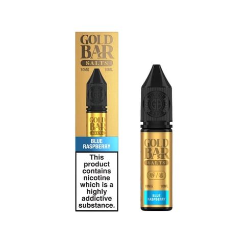 Gold Bar Blue Raspberry Nic Salt 10ml e-liquid bottle, 10mg and 20mg, 50/50 VG/PG for pod and MTL kits