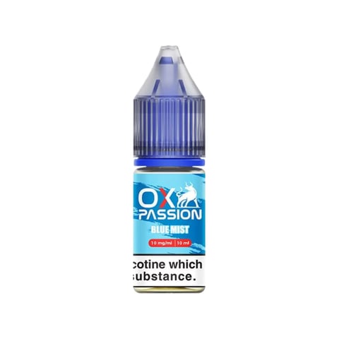 OX Passion Blue Mist nic salt e-liquid 10ml bottle, 50/50 MTL vape juice in 10mg and 20mg strengths