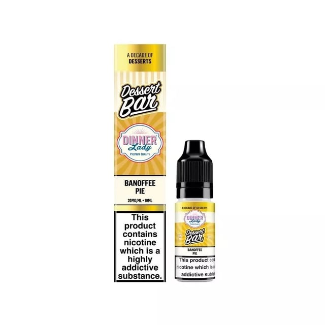 Dinner Lady Dessert Banoffee Pie nic salt e-liquid, 10ml bottle, 50/50, available in 5mg 10mg 20mg