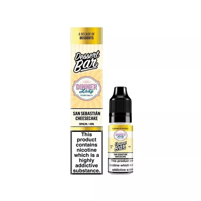 Dinner Lady Dessert San Sebastien Cheesecake nic salt 10ml bottle, 50/50, available in 5mg, 10mg and 20mg