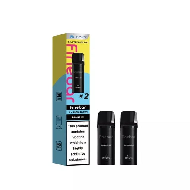 Hayati Finebar 1000 prefilled pod kit from Vape & E-Liquid, showing the device and prefilled pods