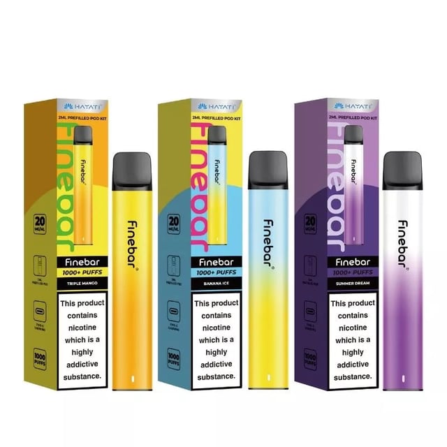 Hayati Finebar 1000 Puff Prefilled Pod Kit shown with its USB-C charging cable
