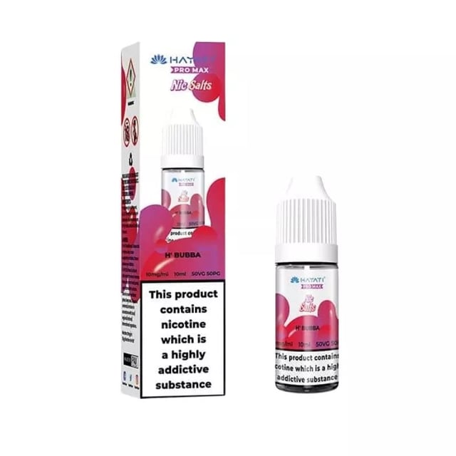 Hayati Pro Max H'bubba bubblegum nic salt e-liquid, 10ml bottle, 10mg and 20mg strengths