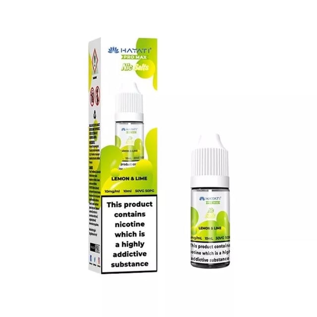 Hayati Pro Max Lemon & Lime nic salt 10ml bottle, 50/50 VG/PG, available in 10mg and 20mg strengths