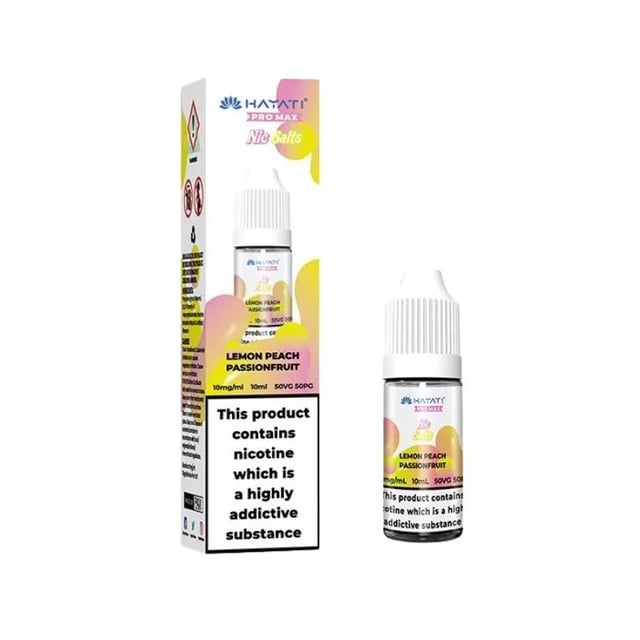 Hayati Pro Max Lemon Peach Passionfruit nic salt 10ml bottle, 10mg and 20mg strengths