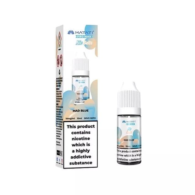 Hayati Pro Max Mad Blue nic salt e-liquid, 10ml bottle, 50/50 VG/PG, 10mg and 20mg strengths