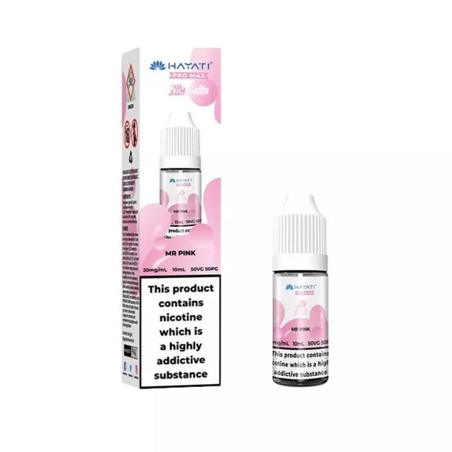 Hayati Pro Max Mr Pink nic salt e-liquid, 10ml bottle, pink berry lemonade flavour, 10mg and 20mg strengths