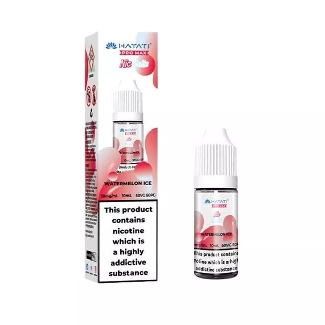 Hayati Pro Max Watermelon Ice nic salt e-liquid, 10ml bottle, available in 10mg and 20mg strengths