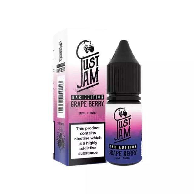 Just Jam Bar Edition Grape Berry nic salt e-liquid, 10ml bottle, available in 5mg, 10mg and 20mg strengths