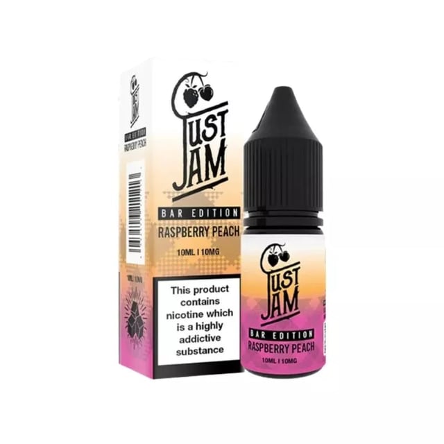 Just Jam Bar Edition Raspberry Peach nic salt e-liquid, 10ml bottle, 5mg, 10mg and 20mg strengths