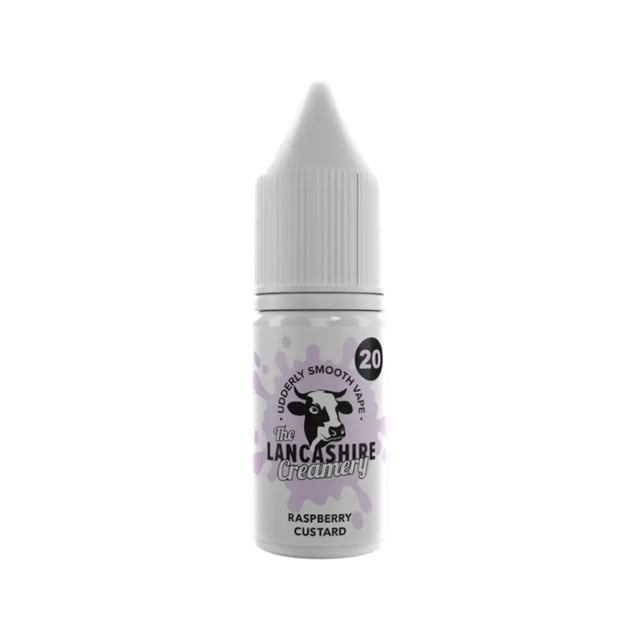 Lancashire Creamery Raspberry Custard 10ml nic salt e-liquid bottle, 5mg 10mg 20mg strengths, 50/50 VG/PG