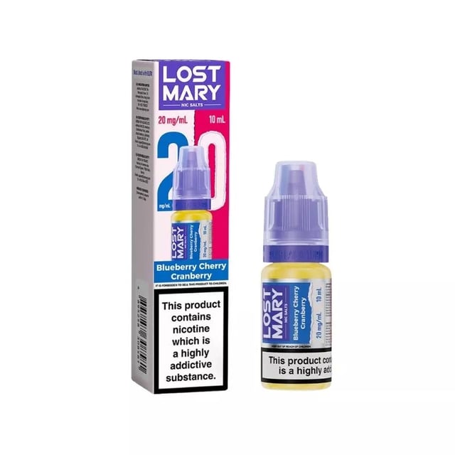 Lost Mary Blueberry Cherry Cranberry Nic Salt 10ml e-liquid bottle, 5mg 10mg 20mg strengths