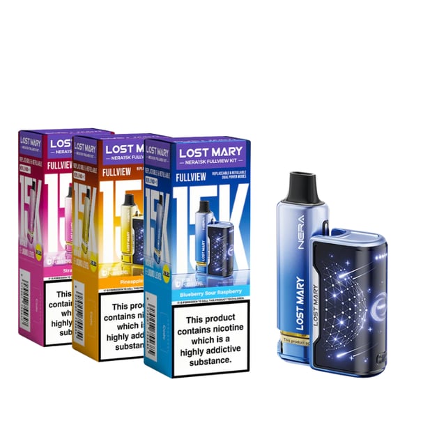 Lost Mary Nera 15K prefilled pod kit, MTL vape device with curved battery display