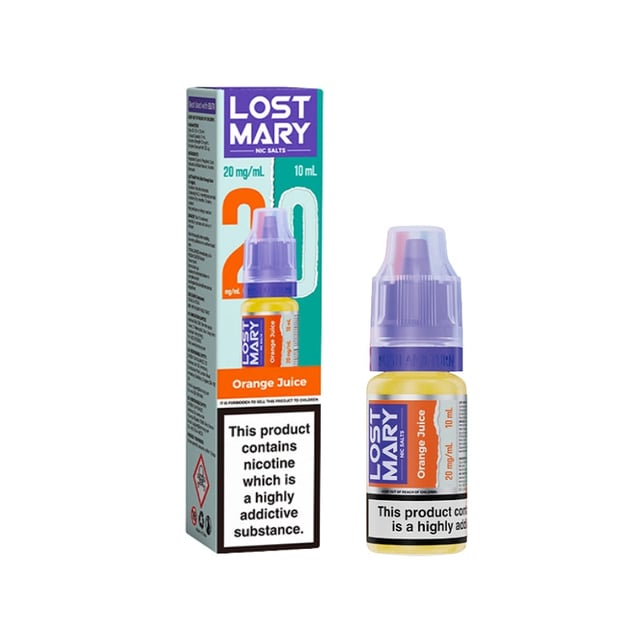 Lost Mary Orange Juice nic salt e-liquid, 10ml bottle, 5mg 10mg 20mg strengths, 50/50 VG/PG