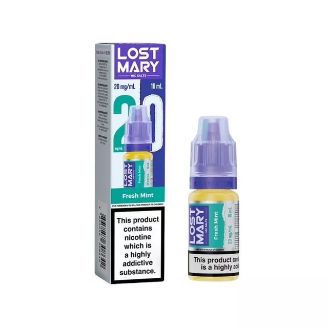 Lost Mary Fresh Mint Nic Salt 10ml e-liquid bottle, 50/50 VG/PG, available in 5mg, 10mg and 20mg strengths