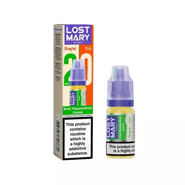 Lost Mary Kiwi Passionfruit Guava nic salt e-liquid, 10ml bottle, 50/50 VG/PG, available in 5mg, 10mg and 20mg