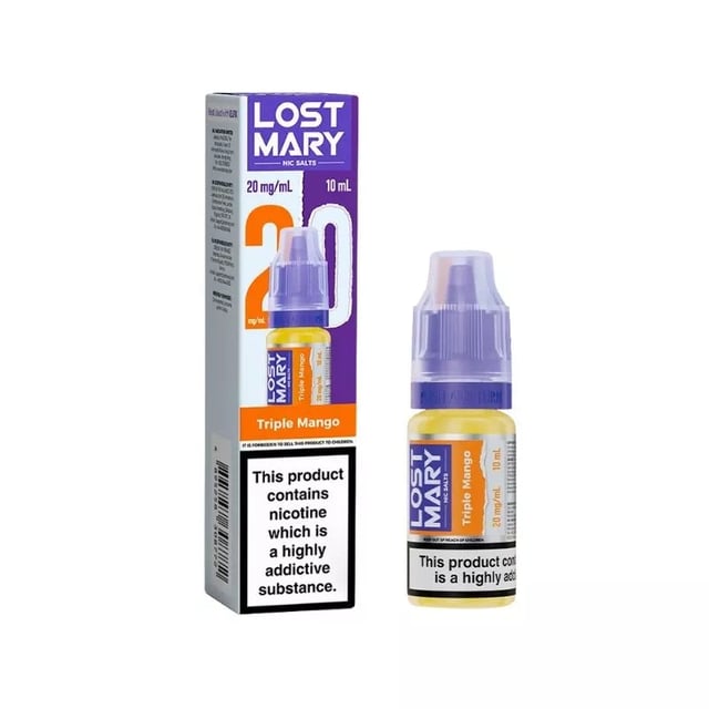 Lost Mary Triple Mango nic salt e-liquid 10ml bottle, 5mg 10mg 20mg strengths, 50/50 VG/PG