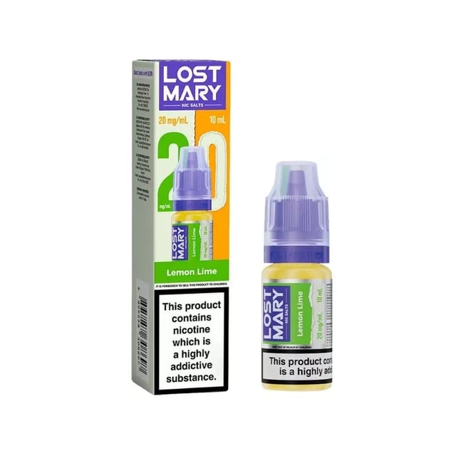 Lost Mary Lemon Lime nic salt e-liquid 10ml bottle, available in 5mg, 10mg and 20mg strengths