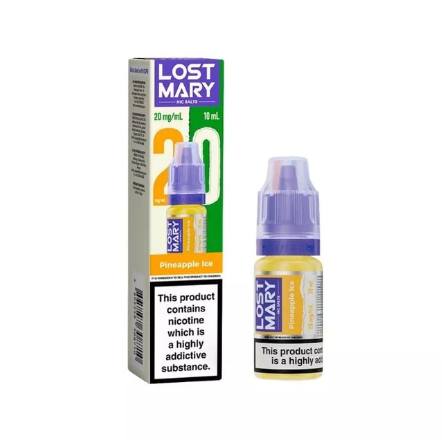 Lost Mary Pineapple Ice nic salt e-liquid, 10ml bottle, available in 5mg, 10mg and 20mg strengths