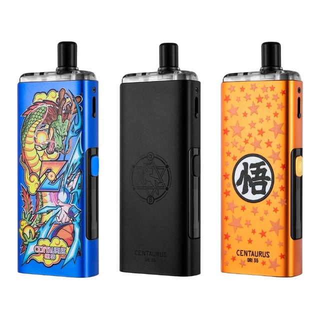 Lost Vape Centaurus ORI 35 refillable pod kit shown with ORI cartridge and available colour finishes