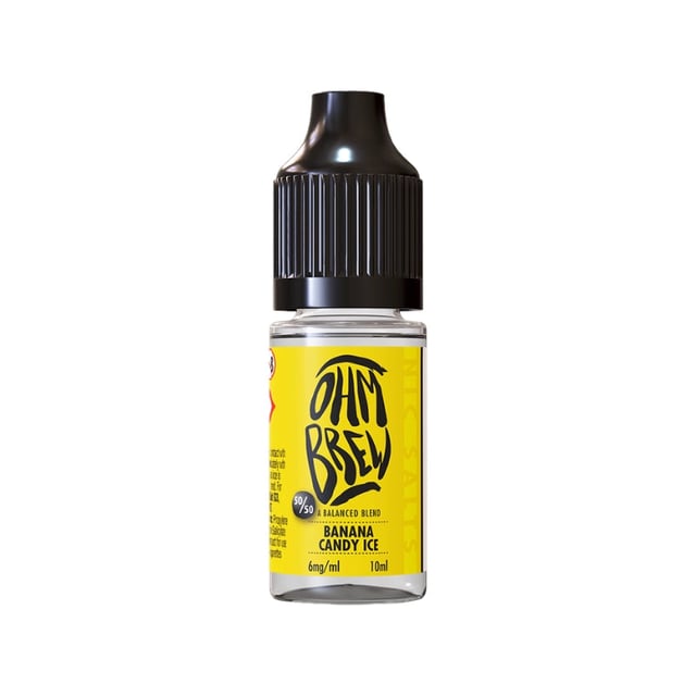 Ohm Brew Balanced Blends Banana Candy Ice 10ml nic salt e-liquid bottle, 3mg 6mg 12mg 18mg strengths