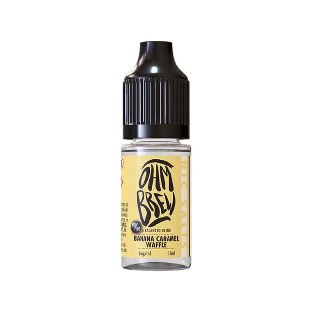 Ohm Brew Balanced Blends Banana Caramel Waffle nic salt e-liquid, 10ml bottle, 3mg 6mg 12mg 18mg strengths
