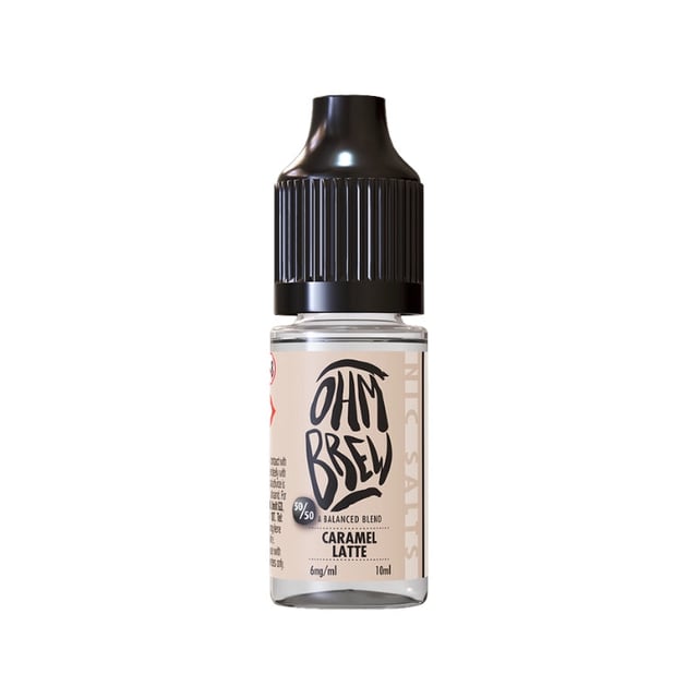 Ohm Brew Balanced Blends Caramel Latte 10ml nic salt e-liquid bottle, 3mg to 18mg strengths