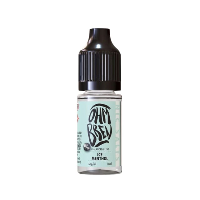 Ohm Brew Balanced Blends Ice Menthol 10ml nic salt e-liquid bottle, available in 3mg, 6mg, 12mg and 18mg