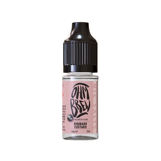 Ohm Brew Balanced Blends Rhubarb & Custard nic salt e-liquid, 10ml bottle, 3mg 6mg 12mg 18mg strengths
