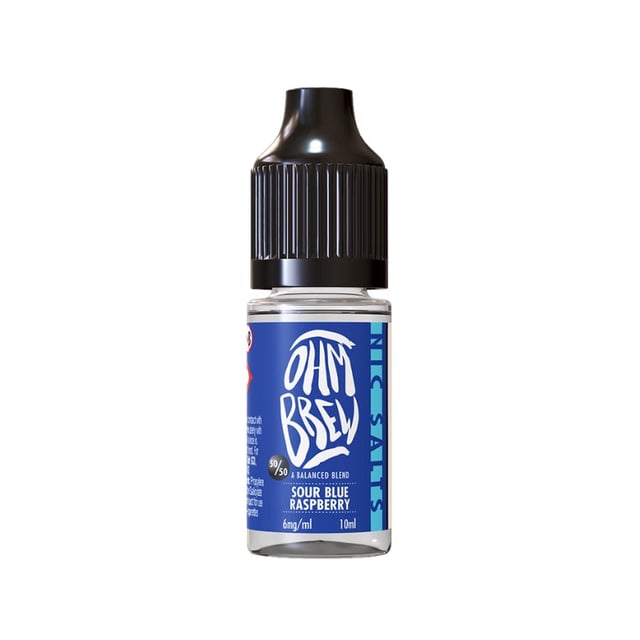 Ohm Brew Balanced Blends Sour Blue Raspberry nic salt e-liquid, 10ml bottle, 3mg 6mg 12mg 18mg strengths