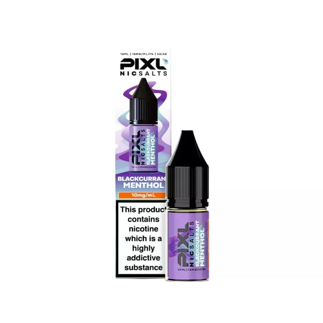 PIXL Blackcurrant Menthol Nic Salt 10ml e-liquid bottle, 50/50 VG/PG, available in 10mg and 20mg
