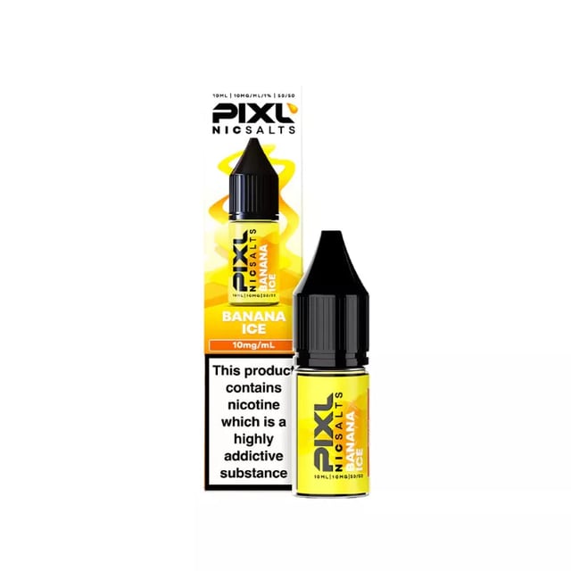PIXL Banana Ice nic salt 10ml e-liquid bottle, 50/50 VG/PG, available in 5mg, 10mg and 20mg