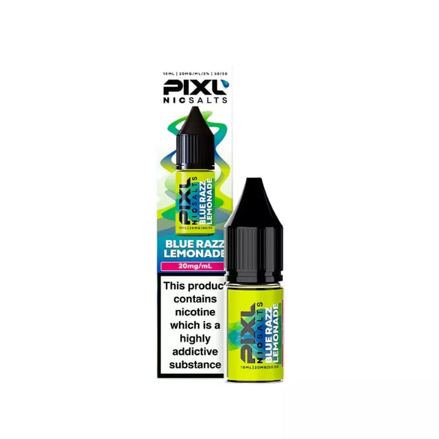 PIXL Nic Salt Blue Razz Lemonade 10ml e-liquid bottle, 10mg and 20mg strengths, 50/50 VG/PG