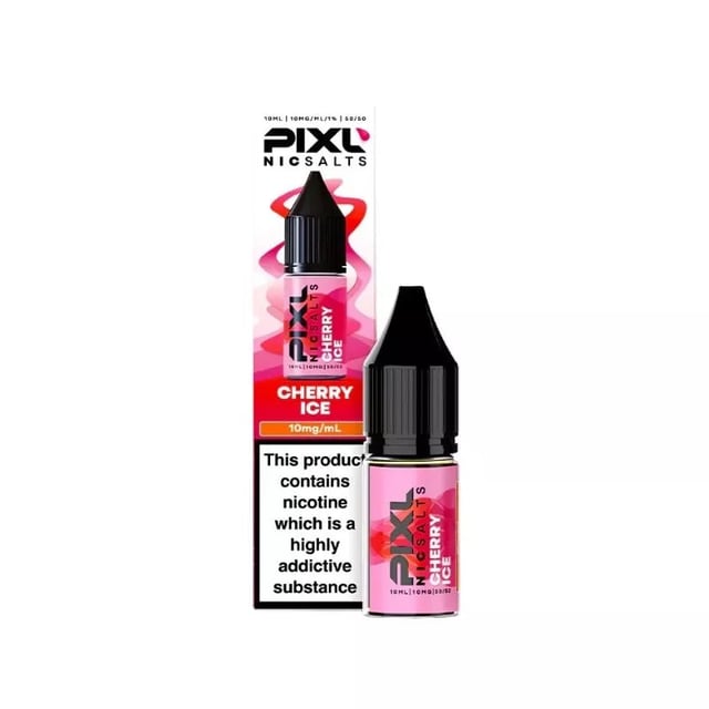 PIXL Cherry Ice nic salt e-liquid 10ml bottle shown with 10mg and 20mg strength options