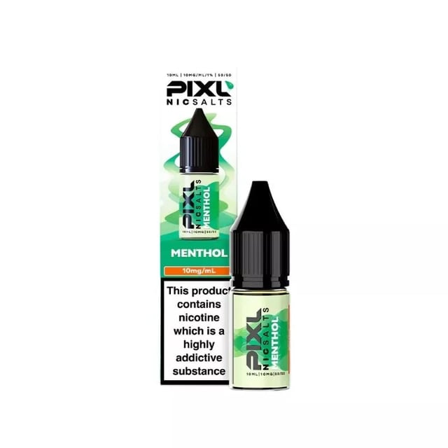 PIXL Menthol Nic Salt e-liquid 10ml bottle shown in 5mg, 10mg and 20mg strengths