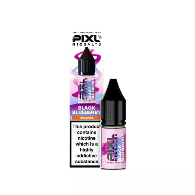PIXL Black Blueberry nic salt e-liquid 10ml bottle, 50/50 VG/PG, available in 10mg and 20mg strengths