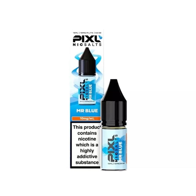 PIXL Mr Blue nic salt e-liquid, 10ml bottle, blue raspberry flavour, 5mg 10mg 20mg strengths
