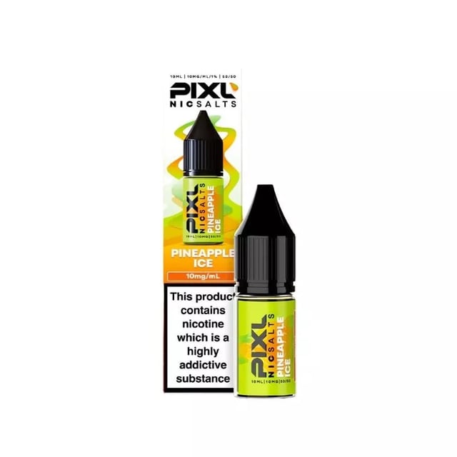 PIXL Nic Salt Pineapple Ice 10ml e-liquid bottle, 5mg 10mg 20mg strengths, 50/50 VG/PG