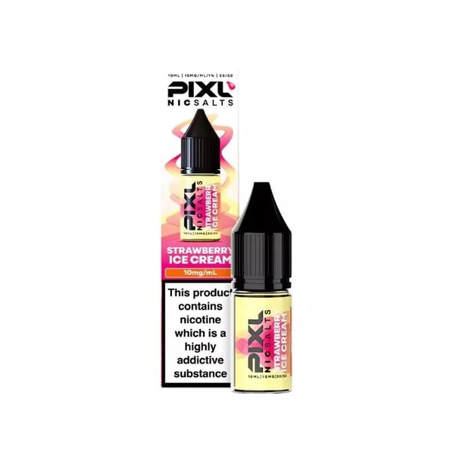 PIXL Strawberry Ice Cream Nic Salt 10ml e-liquid bottle, 50/50 VG/PG, 10mg and 20mg strengths