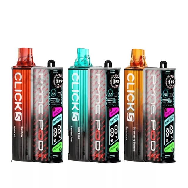 Pyne Pod Click S 30K prefilled pod kit by Pyne Pod, MTL vape device shown in its retail packaging