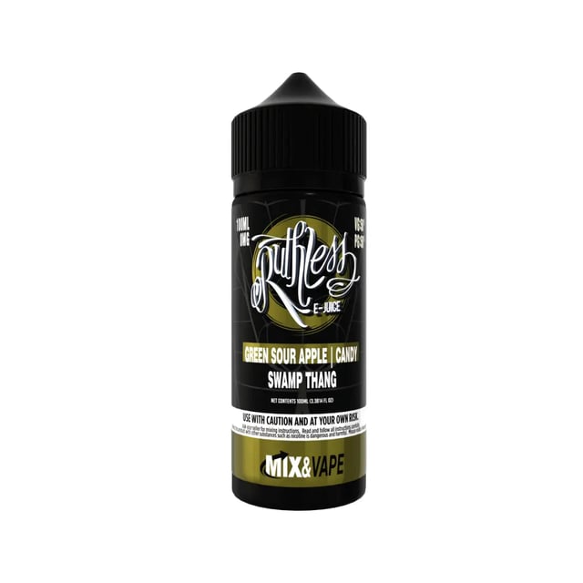 Ruthless Swamp Thang 100ml nicotine free shortfill e-liquid bottle, sour apple candy flavour