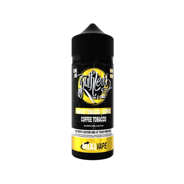 Ruthless Coffee Tobacco 100ml shortfill e-liquid bottle, nicotine free, with space for two nicotine shots