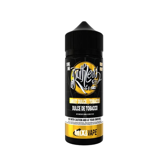 Ruthless Dulce De Tobacco 100ml shortfill bottle, nicotine free e-liquid with space for nicotine shots
