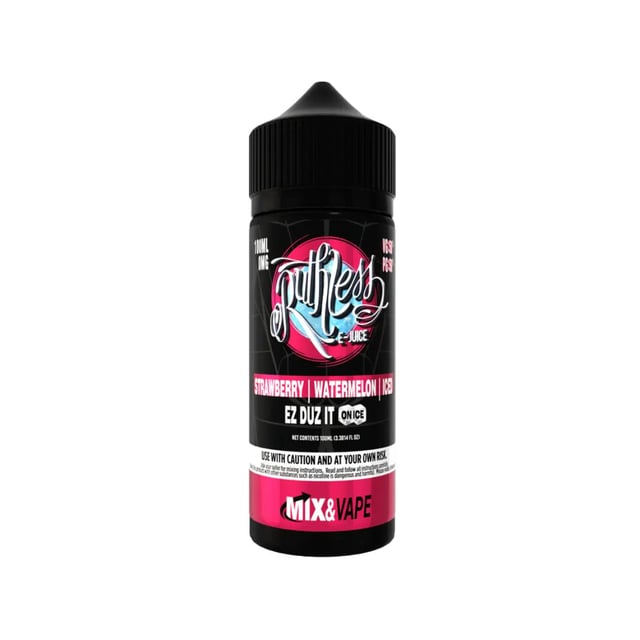 Ruthless Ez Duz It On Ice 100ml nicotine free shortfill e-liquid bottle, strawberry watermelon menthol flavour