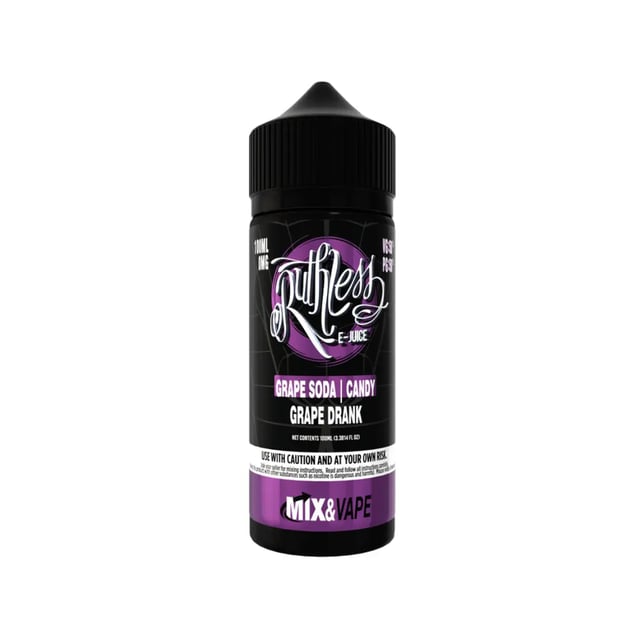 Ruthless Grape Drank 100ml nicotine free shortfill e-liquid bottle, 70/30 VG/PG, space for 2 nic shots
