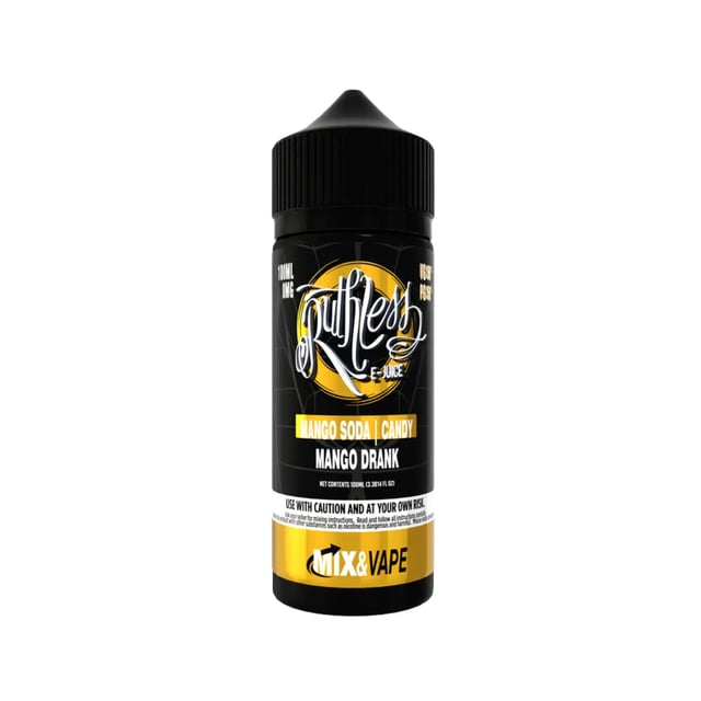 Ruthless Mango Drank 100ml nicotine free shortfill e-liquid bottle, mango and soda flavour