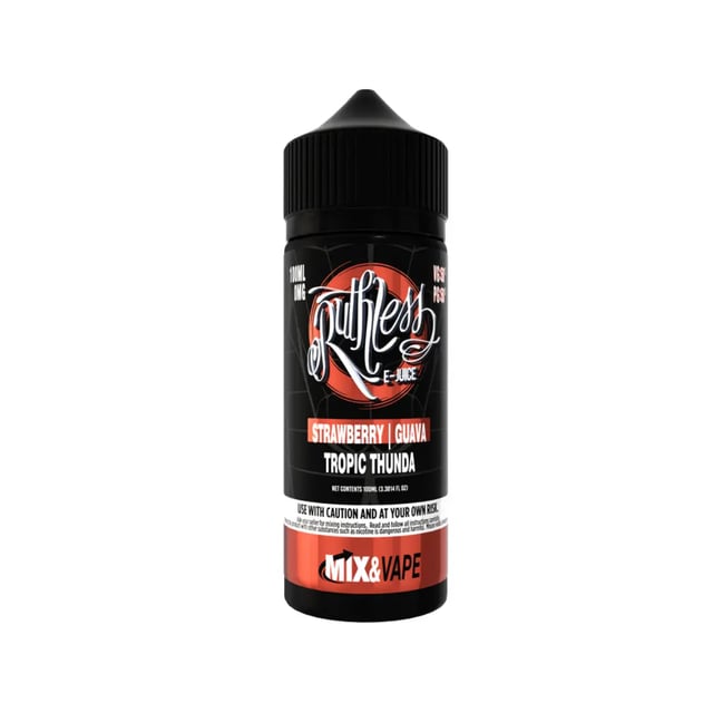 Ruthless Tropic Thunda 100ml shortfill bottle, guava and strawberry e-liquid, nicotine free shortfill