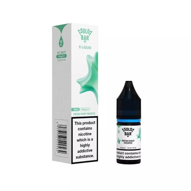 Solobar Fresh Mint nic salt e-liquid, 10ml bottle, available in 10mg and 20mg strengths