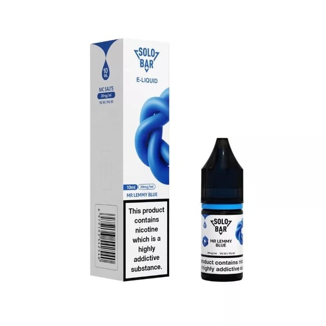 Solobar Mr Lemmy Blue nic salt e-liquid 10ml bottle, berry citrus flavour, 10mg and 20mg strengths