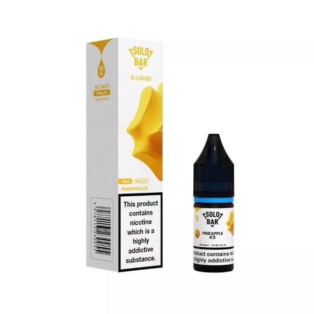 Solobar Pineapple Ice nic salt e-liquid, 10ml bottle, available in 10mg and 20mg strengths